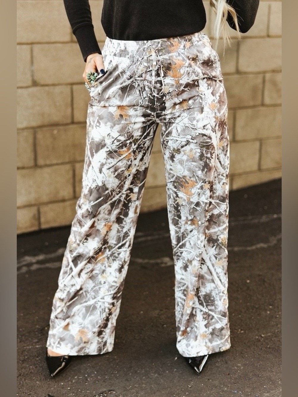 Lucky & Blessed Camo Printed High Waisted Wide Leg Pants